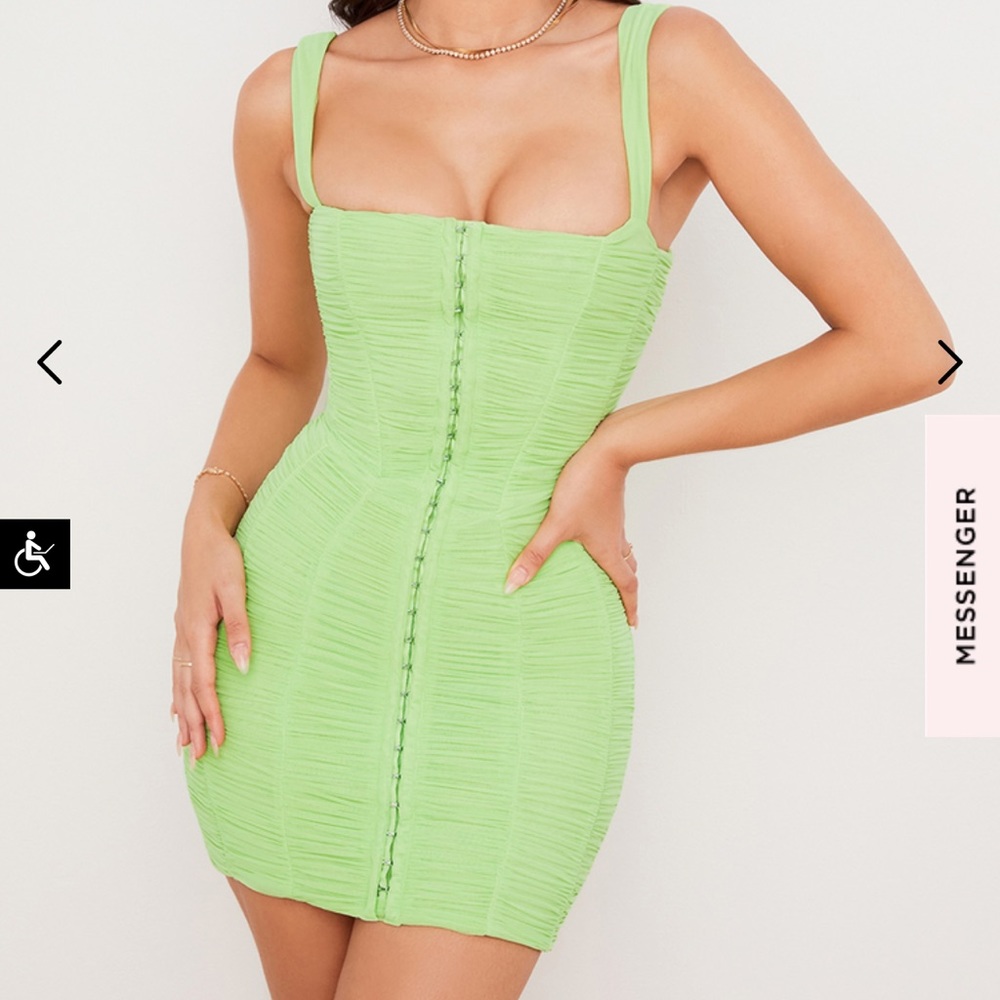 House of CB LIME RUCHED MESH MINI DRESS